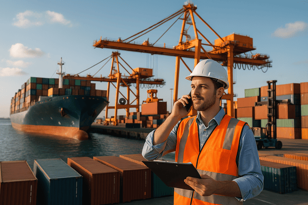 Ilustração representando comércio internacional e conexões globais